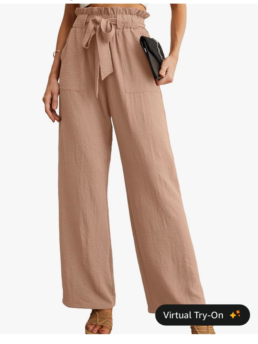 Women's High-Waist Paperbag Wide-Leg Pants - Taupe